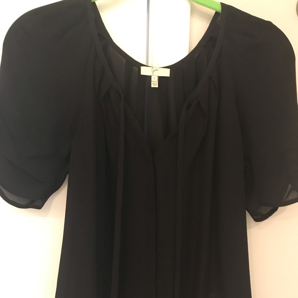Joie Black Peasant V-Neck Short Sleeve Blouse - Picture 2 of 4